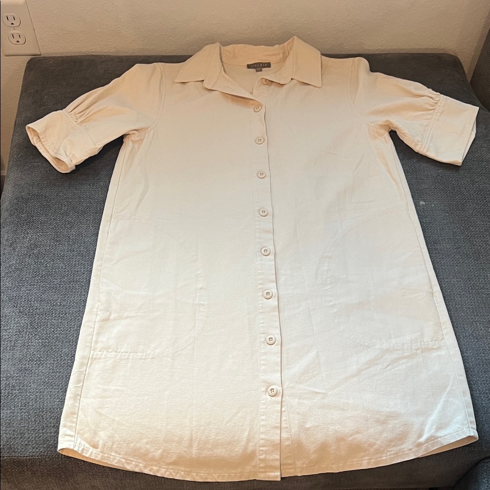 Lilla P Cream Button-Up Shirt Dress